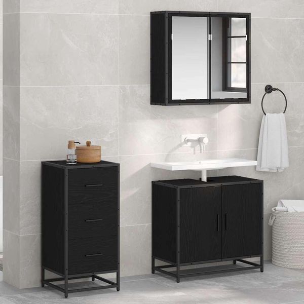 Vidaxl Credenza Look Rovere Nero 35,5 X 35 X 76 Cm Materiale A Base Di Legno-image
