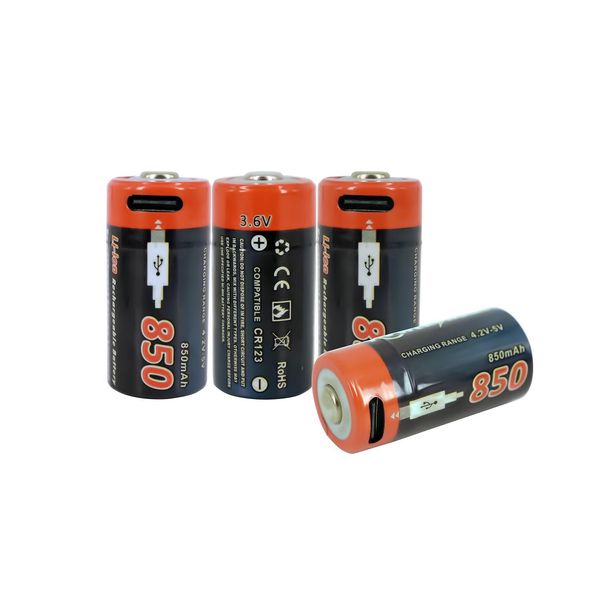 Powersmart Batteria Ricaricabile CR123 CR123A Li-Ion, Confezione Da 4 Pezzi 3,6V 850Mah Con Cavo Di Ricarica USB-C 4-In-1-image