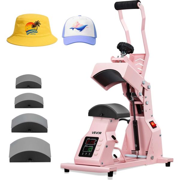Vevor Pressa Per Cappelli Con 4 Piastre Intercambiabili (160X65/160X80/140X65/140X80 Mm), Pressa Per Cappelli Con Controllo Preciso Della Temperatura E Del Tempo, Pressa Per Cappelli Pressa Termica Per Cappellini Fasce Rosa-image