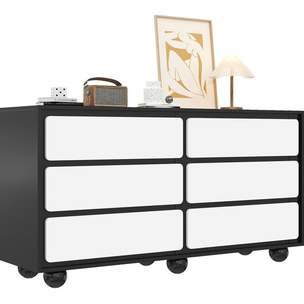 Credenza Sweiko, Elegante Cassettiera Con Sei Cassetti - Toletta Dal Design Moderno, Pratica Funzione.140×38×74.5Cm-image