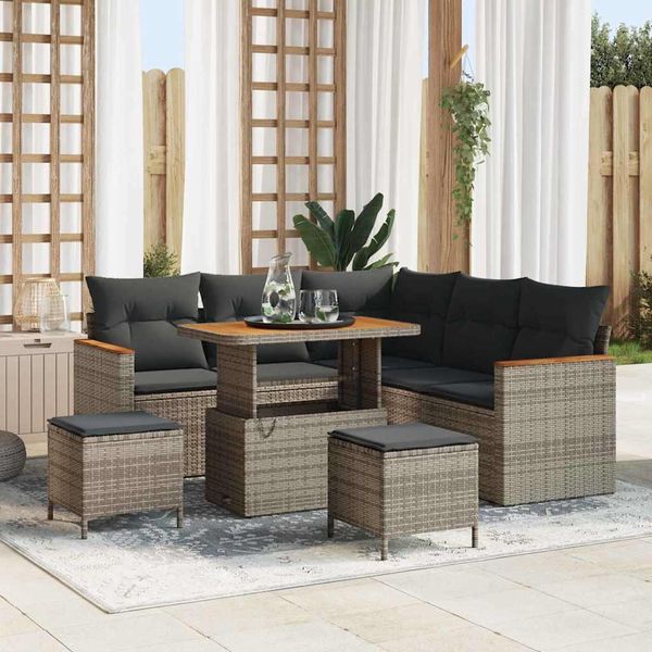 Set Di Mobili Da Giardino In Stile Elegante Set Di Mobili Da Balcone Set Di Divani Da Giardino Con Cuscini 8 Pezzi Grigio Poly Rattan - Set Di Mobili Da Giardino Hommie5203690 5Parcel-image