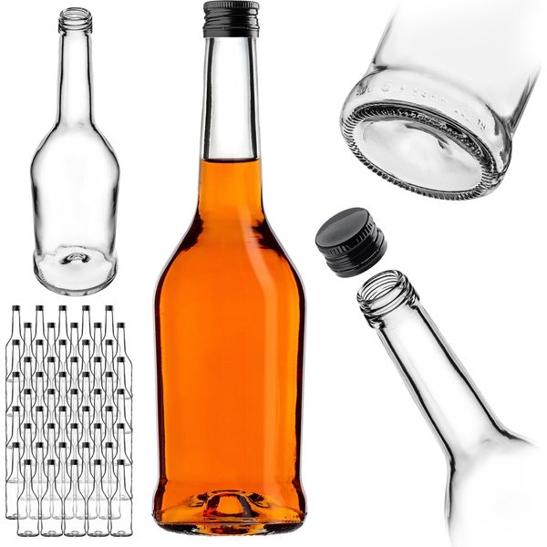 Bottiglie Per Liquore Kadax 500Ml, 50 Pezzi, Bottiglie Vuote Per Il Riempimento Di Olio, Aceto, Liquore, Vino E Grappa, Bottiglie Di Vetro, Bottiglie Di Grappa, Bottiglie Di Succo (Nero)-image