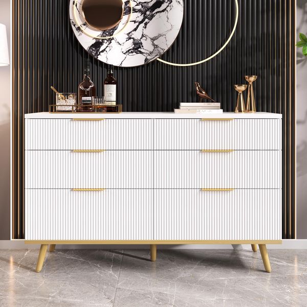 Merax Cassettiera Moderna Con 6 Cassetti E Piedini Effetto Legno, Credenza Con Spazio Versatile Per Soggiorno, Camera Da Letto E Corridoio-image