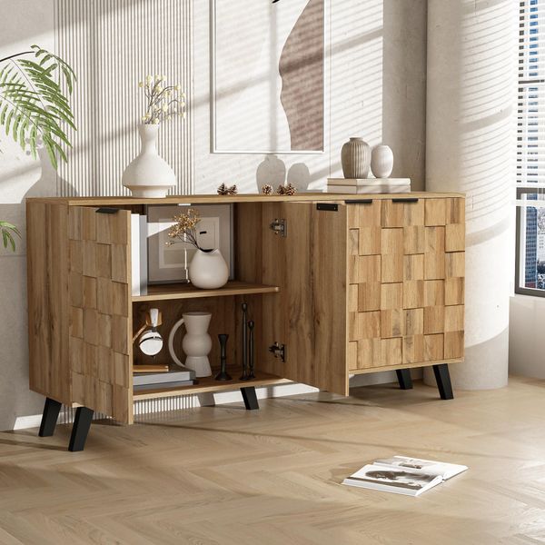 Merax Credenza Moderna A 4 Ante In Look Legno, Cassettiera Con Ampio Spazio Di Archiviazione, Mobile Contenitore Per Soggiorno E Sala Da Pranzo, Natura-image