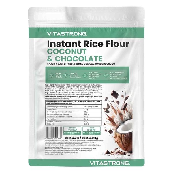 Vitastrong Farina Di Riso Al Cocco E Cioccolato 1 Kg - Farina Di Riso Al Cocco E Cioccolato Per La Cottura, Il Porridge, I Frullati E I Dessert-image