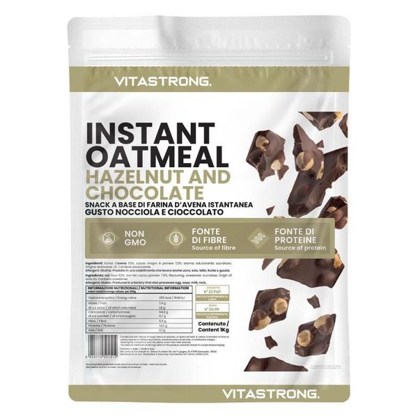 Farina D'avena Vitastrong Hazelnut & Choco 1 Kg - Farina D'avena Alle Nocciole E Al Cioccolato Per Colazione, Porridge, Cottura E Smoothie-image