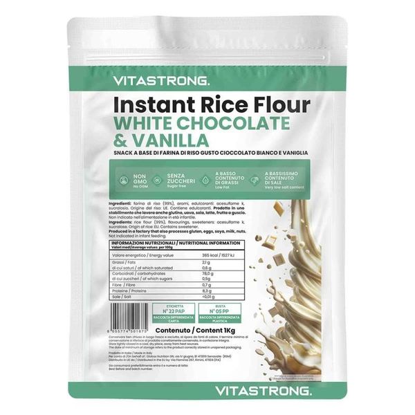 Farina Di Riso Vitastrong Cioccolato Bianco E Vaniglia 1 Kg - Farina Di Riso Al Cioccolato E Vaniglia Per Panificazione, Porridge, Frullati E Dessert-image