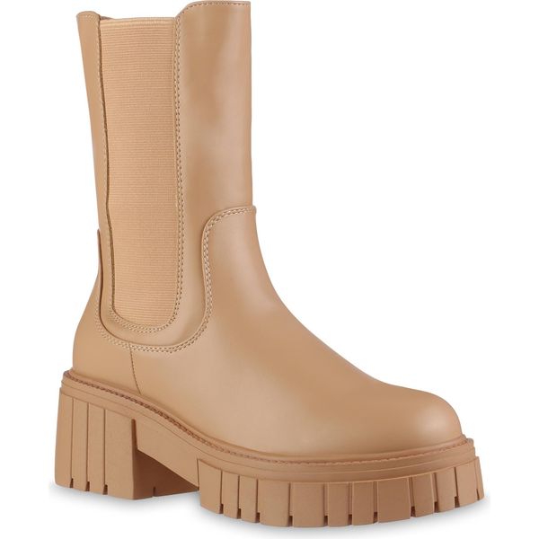 Van Hill Donna Stivali Con Plateau Leggermente Foderati Scarpe Con Suola Profilata 837812, Colore: Tan, Taglia: 38-image
