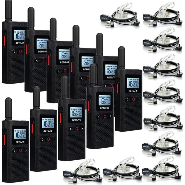 Retevis RB628 Walkie Talkie Mini, PMR446 Senza Licenza, Con Batteria Ricaricabile Li-On Da 1500Mah, Schermo Lcd Vox, Radio Professionale Con Auricolare Per Hotel, Scuole (10 Pezzi, Nero)-image