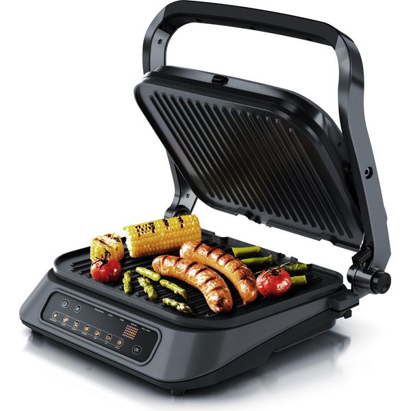 Grill A Contatto Arendo Con Controllo Digitale In Grigio - Grill Da Tavolo / Sandwich Maker / Panini Grill / Grill Da Tavolo - Piastre Rimovibili E Con Rivestimento Antiaderente-image