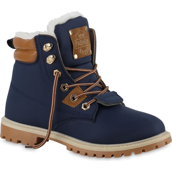Van Hill Donna Foderato Stivali Da Lavoro Stivaletti Scarpe Comode Outdoor 839642, Colore: Blu Scuro Marrone Chiaro, Taglia: 36-image