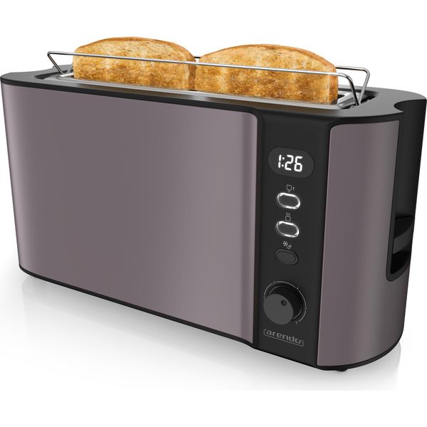 Tostapane Arendo 2 Fette, Tostapane A Fessura Lunga, Fessura Lunga, Acciaio Inox, 1000W, Display Con Indicatore Del Tempo Residuo, Attacco Per Panini, Funzione Di Scongelamento, Alloggiamento Termoisolante, Grigio-Rosa-image