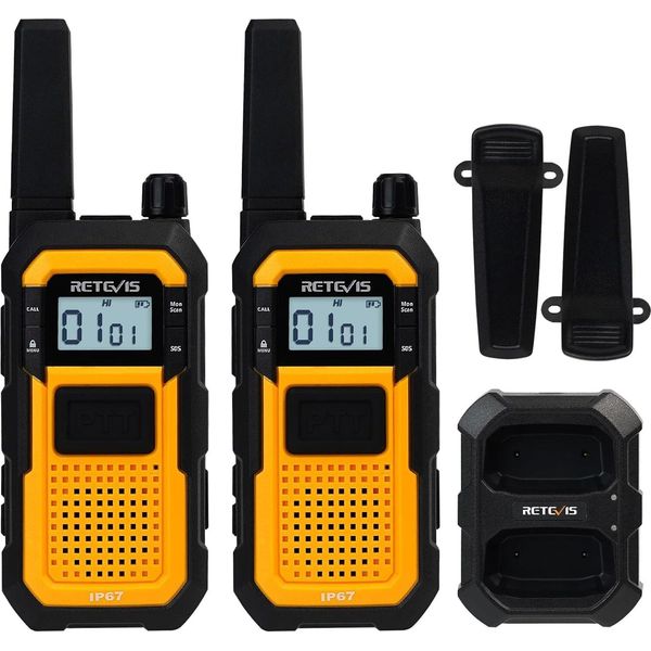 Retevis RB648 Walkie Talkie Per Impieghi Gravosi, Radio Impermeabile IP67, Doppio Ptt, Carica 2000Mah Tipo C, Walkie Talkie Di Emergenza Per Adulti Per Cantieri (2 Pz.)-image