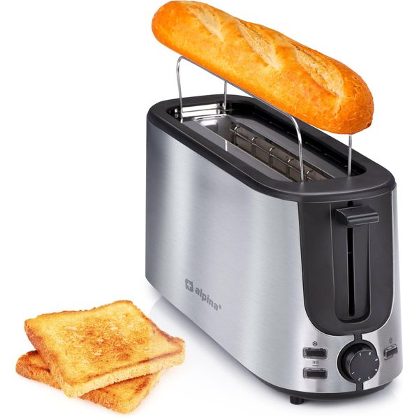 Alpina Tostapane 2 Fette Con Piano Per Il Pane - Tostapane Lungo E Funzione Di Scongelamento - 7 Livelli Di Doratura Elettrodomestici Da Cucina - 230V - Acciaio Inossidabile - 1000W - Argento-image