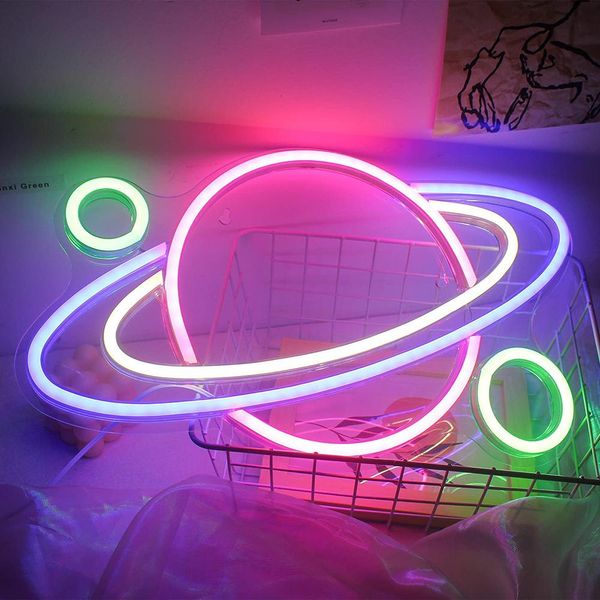 Pianeta Luce Al Neon Decorazione Luci Segno Al Neon Gioco Segno Al Neon, Led Segno Al Neon Decorazione Della Parete Per Sala Giochi Camera Da Letto Parete Bar Festa Regali Decorazione-image