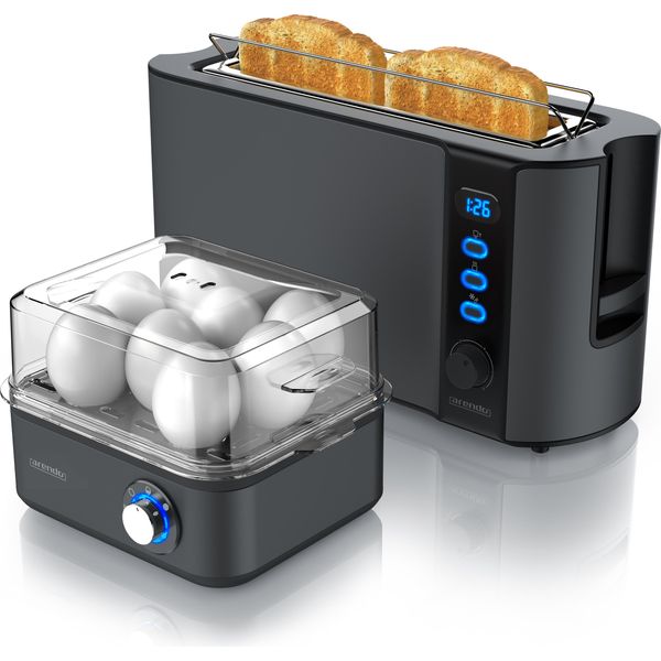 Set Da Colazione Arendo, Cuociuova Eightcook, Tostapane A 2 Fessure, Grigio-image
