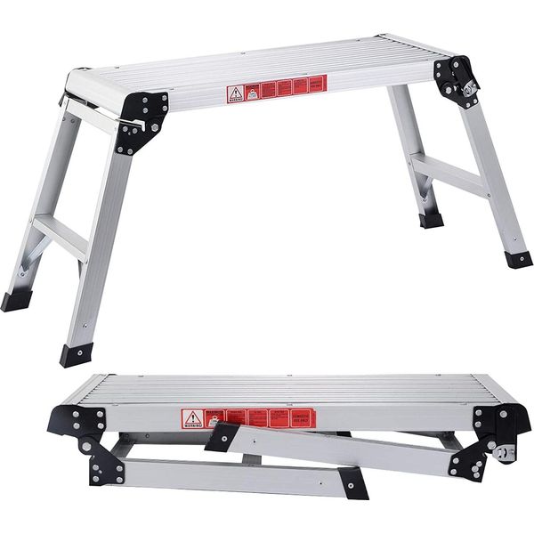 Piattaforma Da Lavoro In Alluminio Costway, Banco Da Lavoro Pieghevole Con Tappetini Antiscivolo, Piattaforma Da Lavoro Con Portata Di 150 Kg, Banco A Gradini Con Serrature Di Sicurezza, Scala A Gradini Per Casa, Ufficio, Officina E Garage, Argento-image