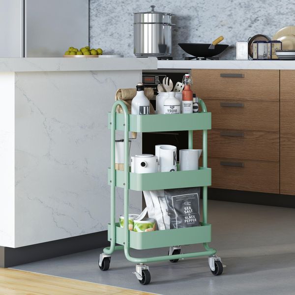 Carrello Da Cucina 'PyhäNtä' 78,5 X 46 X 35 Cm Acciaio Verde Menta-image