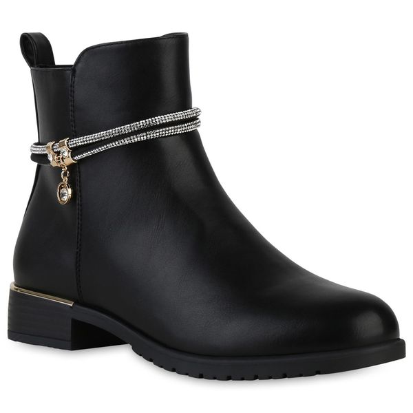 Van Hill Stivaletti Classici Leggermente Foderati Da Donna Scarpe Con Perline Decorative 840507, Colore: Nero Pu, Taglia: 37-image