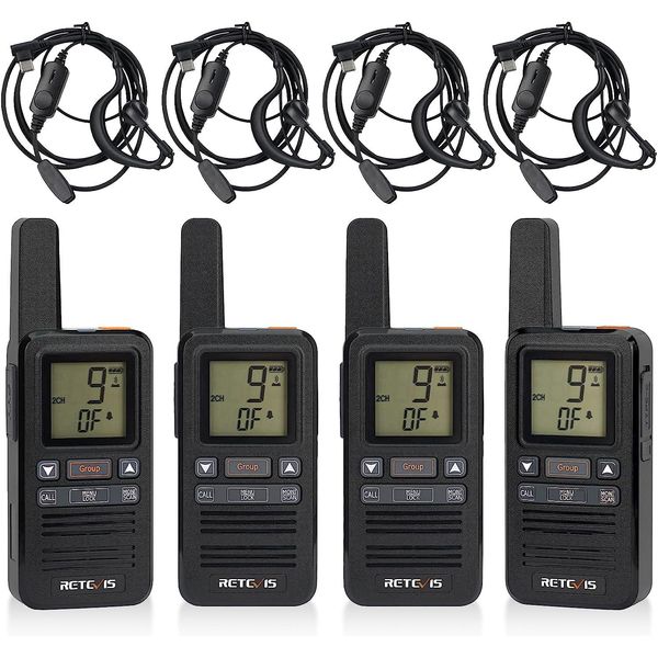 Set Radio Retevis RB667, PMR446 Walkie Talkie Mini, Chiamata Di Gruppo 1600 Mah, Display Lcd Vox, Radio Professionale Con Auricolari Per Centro Commerciale Supermercato (4 Pezzi, Nero)-image