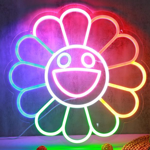 Decorazione Di Luce Al Neon Fiore Luci Segno Al Neon Gioco Segno Al Neon, Led Segno Al Neon Decorazione Della Parete Per Sala Giochi Camera Da Letto Parete Bar Festa Regali Decorazione-image