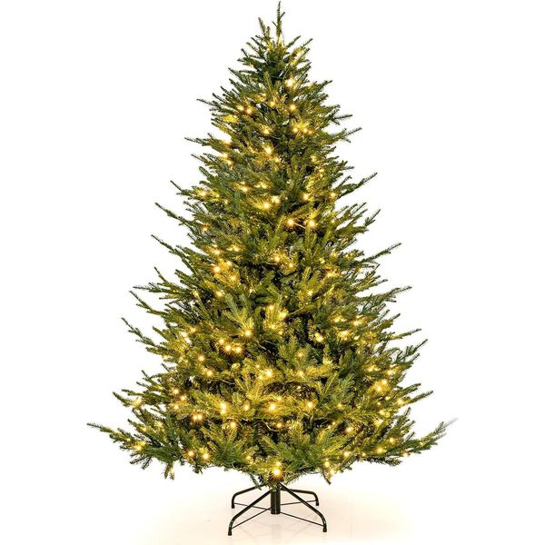 Costway Albero Di Natale Artificiale Illuminato Da 180 Cm, Albero Di Natale Incernierato Con 8 Modalità Di Illuminazione, 280 Luci Led Bianco Caldo, 788 Punte Di Rami In Pe E Pvc, Abete, Albero Di Natale Artificiale, Verde-image