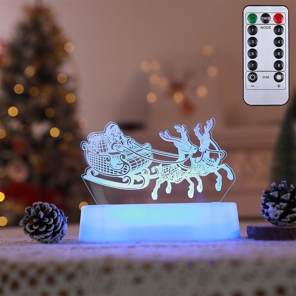3D Natale Luce Notturna Led Illusione Lampada Con 7 Colori Luci Notturne A Batteria Con Telecomando Lampada Da Comodino Festa Decorazione Di Natale-image