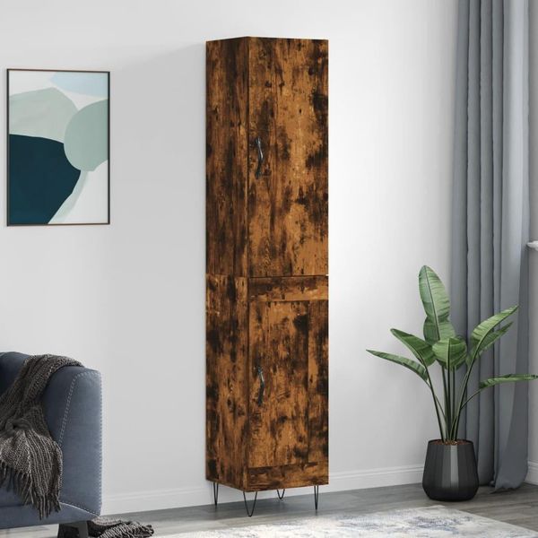 Maison Exclusive - Credenza Rovere Fumo 34,5X34X180 Cm In Legno Multistrato-image