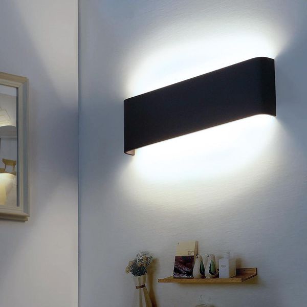 Moderna Lampada Da Parete A Led Per Interni Nera, Lampada Da Parete A Led Su E Giù 40Cm 12W, Lampada Da Parete Per Soggiorno Camera Da Letto Parete Corridoio, Luce Bianca-image