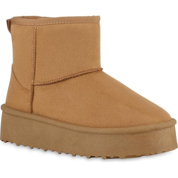 Van Hill Donna Stivali Invernali Foderati Caldi Stivaletti Scarpe Con Suola Battistrada 840856, Colore: Marrone Chiaro, Taglia: 37-image