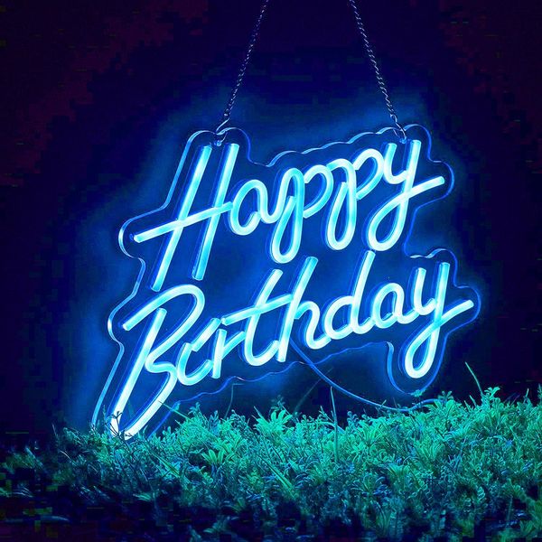 Buon Compleanno Decorazione Di Festa Di Compleanno Led Luce Al Neon Segno Al Neon Decorazione Di Compleanno Usb Blu-image