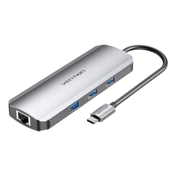 Vention Tokhb Docking Station, Da USB-C A Hdmi, 3X USB3.0, RJ45, Sd, Tf, Pd, 0,15 M, Grigio-image