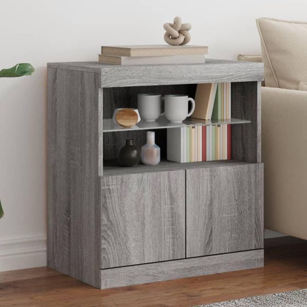 Bei Cloris Vetrina Con Luci Led Grigio Sonoma 60X37X67 Cm - Cassettiere Nuovo7628425 1Pacco-image