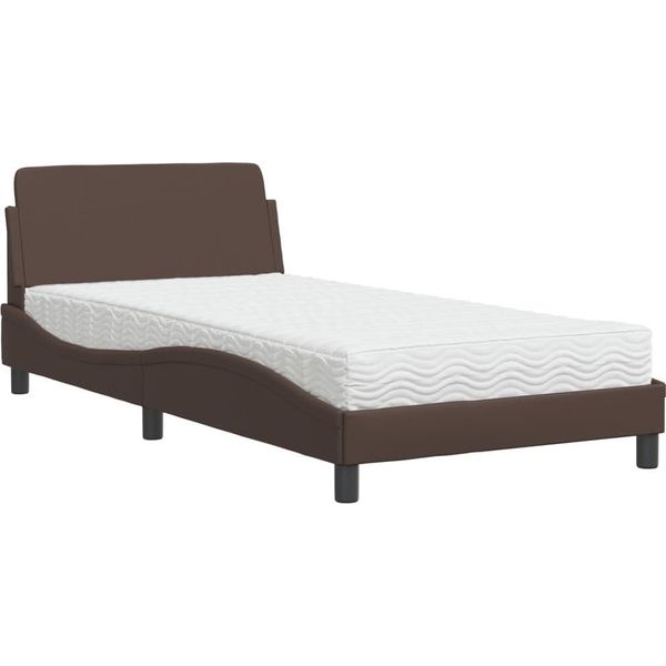 Vidaxl Letto Con Materasso "Dover"" Marrone 100X200 Cm In Pelle Finta"-image