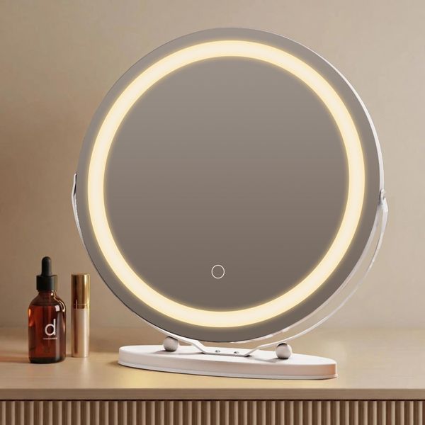 Emke® Specchio Make Up Con Illuminazione 48Cm Specchio Cosmetico Bianco Con Touch, Luce A 3 Colori, Dimmerabile, Specchio Cosmetico Make Up Hollywood Make Up Mirror Led-image