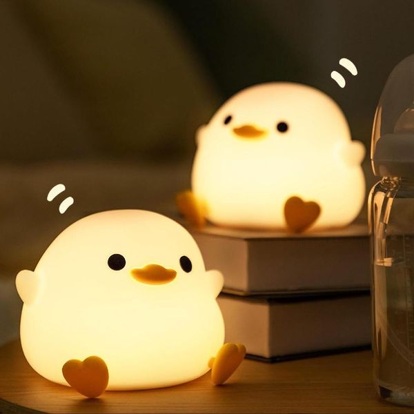 2X Anatra Luce Notturna Bambini Bambino, Luce Di Allattamento Dimmerabile Led Lampada Da Comodino, Usb Ricaricabile Batteria Lampada Nursery Camera Da Letto Regali Decorazione-image