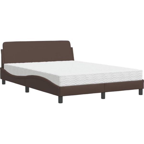 Vidaxl Letto Con Materasso "Dover"" Marrone 140X200 Cm In Pelle Finta"-image