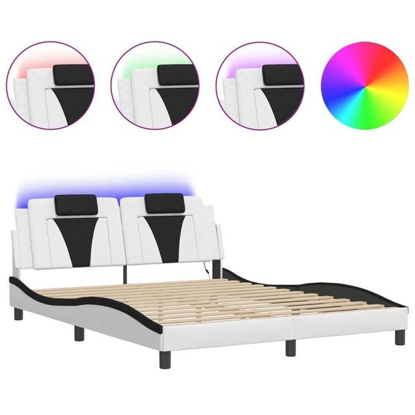 Vidaxl "Viana"" Struttura Letto Con Led Senza Materasso Bianco E Nero 160X200 Cm"-image