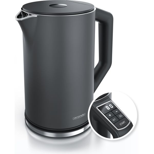 Bollitore Arendo, 1,5 L, 2200 W, Acciaio Inox, Doppia Parete, Impostazione Temperatura 40° - 100 °C Con Display, Grigio-image
