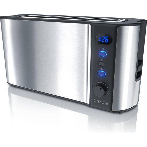 Tostapane Arendo, 1 Fessura Lunga, Per 2 Fette, 1000 W, Fessura Lunga, Attacco Per Panini, Involucro Termoisolante, Display, Argento-image