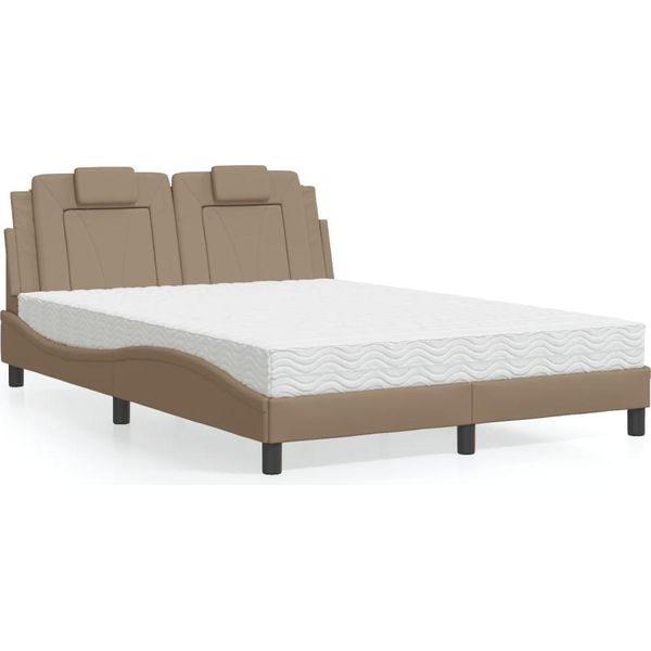 Letto Vidaxl "Viana"" Con Materasso Cappuccino-Marrone 140X190 Cm In Ecopelle"-image