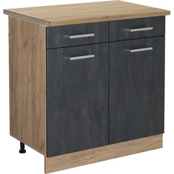 Vicco Mobiletto Base Per Cucina R-Line, 80 Cm Pl Rovere, Calcestruzzo Nero/Quercia Dorata-image