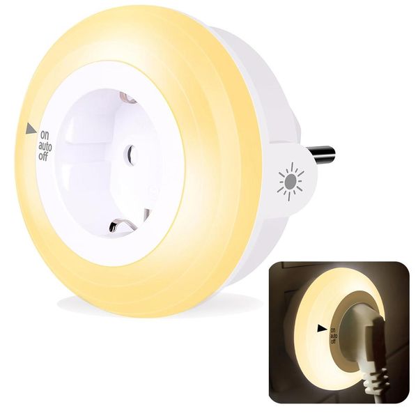 1X Presa Di Luce Notturna Con Sensore Crepuscolare, Luci Notturne A Led Per Bambini, Presa Di Protezione Per Bambini, Luce Notturna Automatica/Accensione/Spegnimento 3 Luminosità Dimmerabile Bianco Caldo-image