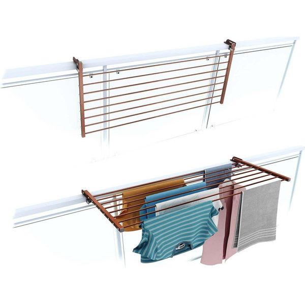 Foxydry Duo, Stendibiancheria Da Balcone, Stendibiancheria Da Balcone, Stendibiancheria Da Balcone Pieghevole E Robusta In Acciaio Inox E Alluminio, Per Terrazze, Balconi E Ringhiere - Corten 118 Cm-image