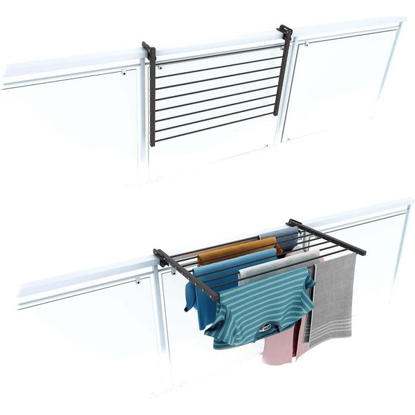 Foxydry Duo, Stendibiancheria Da Balcone, Stendibiancheria Da Balcone, Stendibiancheria Da Balcone, Pieghevole, Robusto Stendino Da Esterno In Acciaio Inox E Alluminio, Per Terrazze, Balconi E Ringhiere - Antracite 82 Cm-image