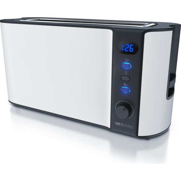 Tostapane Arendo, 1 Fessura Lunga, Per 2 Fette, 1000 W, Fessura Lunga, Attacco Per Panini, Involucro Termoisolante, Display, Bianco-image