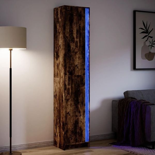 2025 Vetrina Moderna Con Illuminazione A Led Rovere Fumé 41,5X32,5X200 Cm - Cassettiere,Design 6785881 2Parti-image