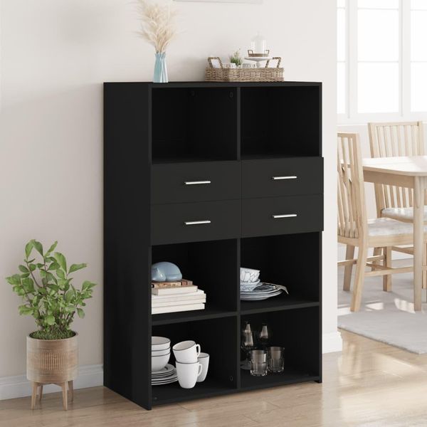 Best MöBel Vitrinenschrank Highboard Black 80X42,5X124 Cm Materiale A Base Di Legno - Cassettiere Cloris New6535391 2Parcel-image