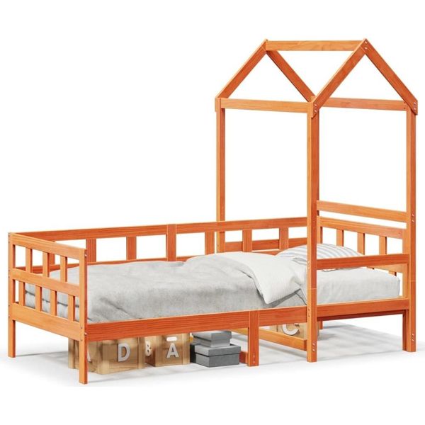 Vidaxl Letto Da Giorno Con Tetto A Cera Marrone 90X200 Cm In Legno Di Pino Massiccio-image