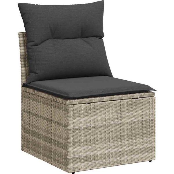 Vidaxl Poltrona Da Giardino Senza Braccioli Con Cuscino In Rattan Grigio Chiaro-image